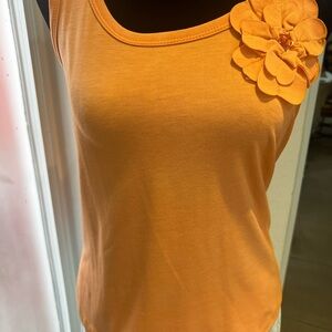Orange Tank Top with Floral Accent